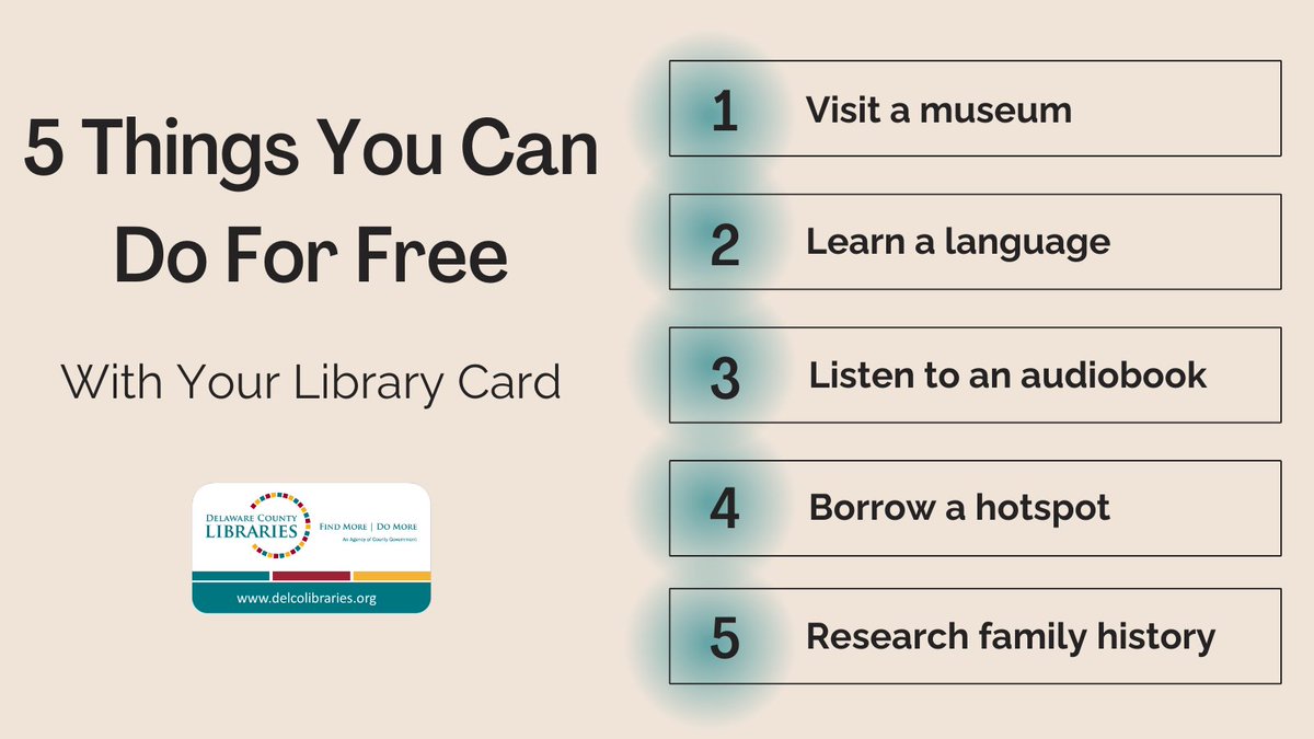 delcolibraries's tweet image. It&apos;s true! More info on our website: delcolibraries.org.

#LibraryCard
#DelcoLibraries
#FreeAtTheLibrary