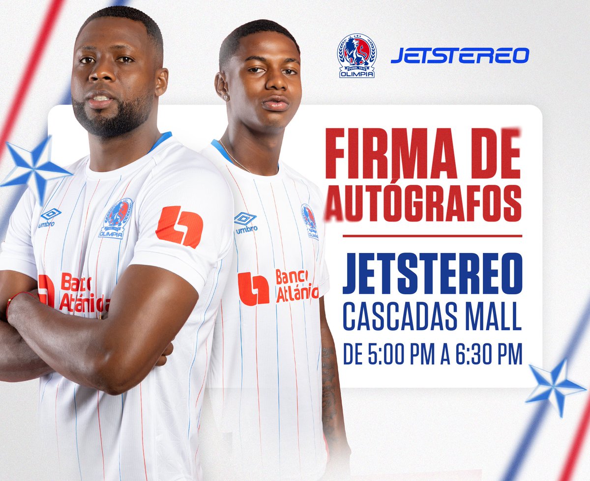 ¡Olimpistas, nos vemos esta tarde en <a href="/jetstereo/">Jetstereo</a> Cascadas Mall! 🤩
Trae tu camiseta, compartí con los jugadores del #ReyDeCopas y llévate sus firmas. ✍🏼