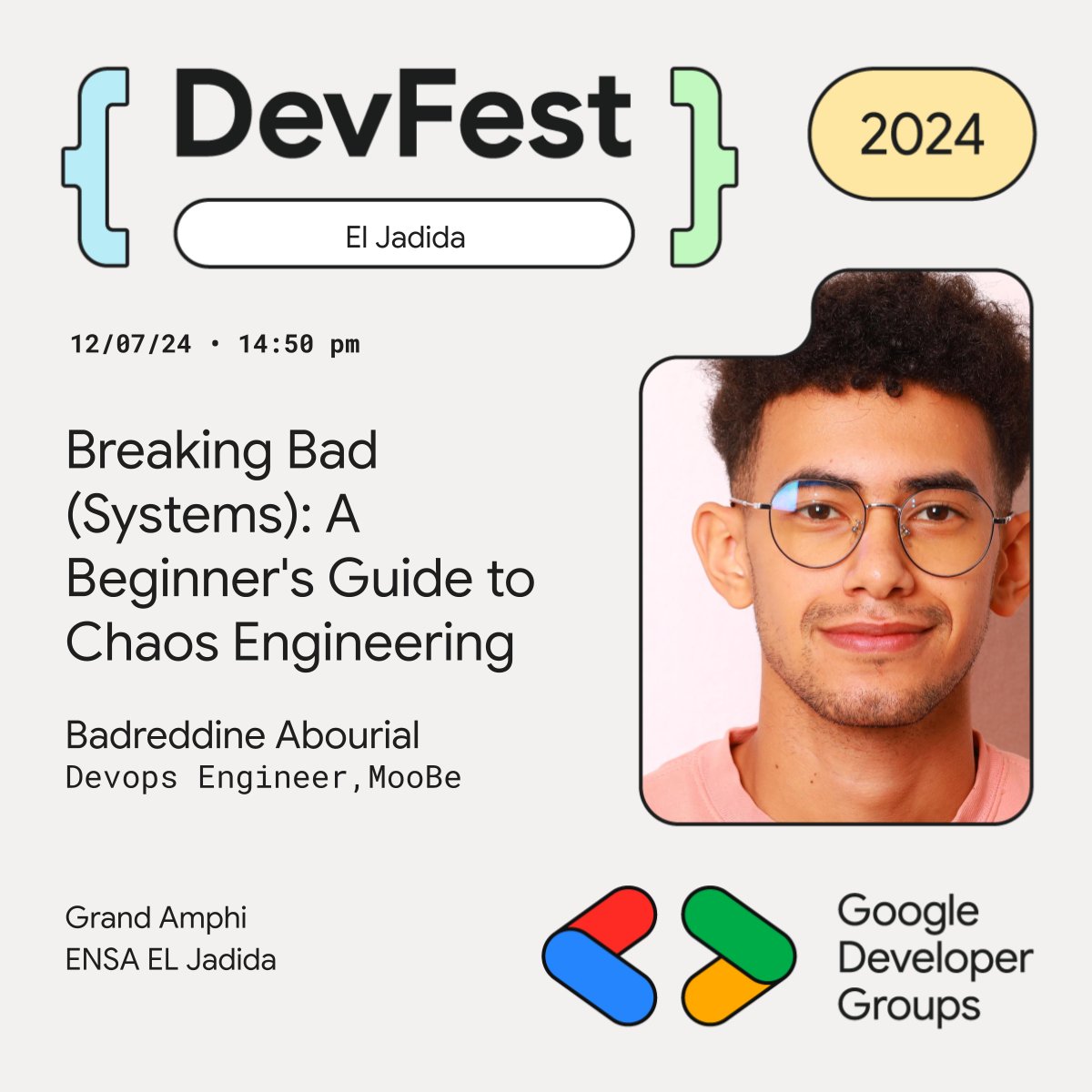 GDG_ElJadida's tweet photo. Come along for an exploration of chaos engineering, which is the practice of disrupting systems to strengthen them.

Don't miss this opportunity to level up your skills!
Tickets here: https://t.co/jcL7tmKGmi
#DevFest2024 #DevFestElJadida2024   #DevOps https://t.co/edzNEAjAvI
