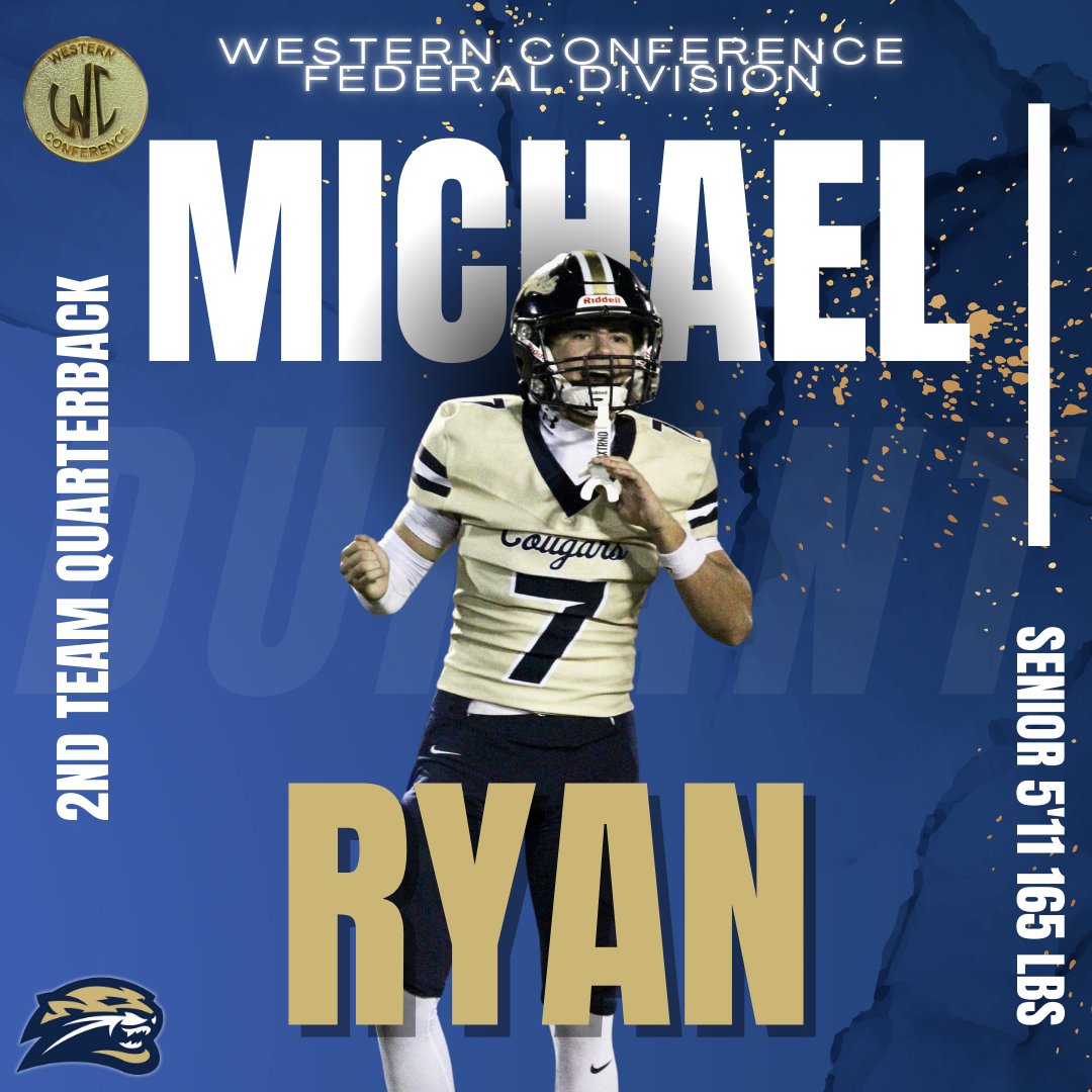 Claybo Varnum (@claybocoach) on Twitter photo Congratulations to <a href="/MichaelRyan1_/">Michael Ryan</a> for being selected as the Western Conference, Federal Division 2nd Team Quarterback!
<a href="/DOORANTFOOTBALL/">Durant Football</a>
#CougarsForever Congratulations to <a href="/MichaelRyan1_/">Michael Ryan</a> for being selected as the Western Conference, Federal Division 2nd Team Quarterback!
<a href="/DOORANTFOOTBALL/">Durant Football</a>
#CougarsForever
