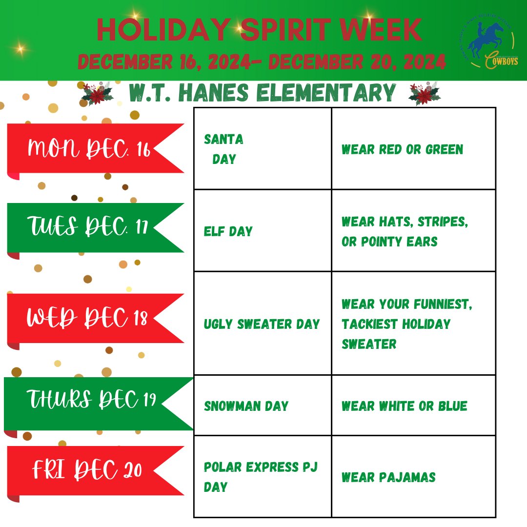 Let’s jingle all the way through the most festive week of the year together, student participation is encouraged!