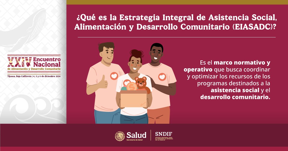 DIF_NMX's tweet photo. La #EIASADC es una herramienta que permite a los Sistemas Estatales DIF planear y establecer la línea operativa de los programas alimentarios en sus comunidades, y al mismo tiempo, integrar acciones para favorecer su desarrollo.
➕Info en: https://t.co/VxoMUSjliN
#EncuentroDIF https://t.co/qyq5F1DS7y
