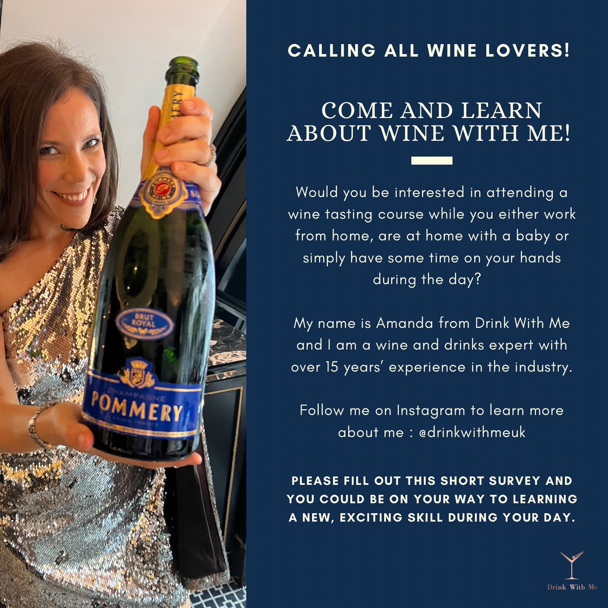 Calling all wine lovers and enthusiasts! Fill out this short survey and you could be learning all about wine with me:

surveymonkey.com/r/VWDK2BF