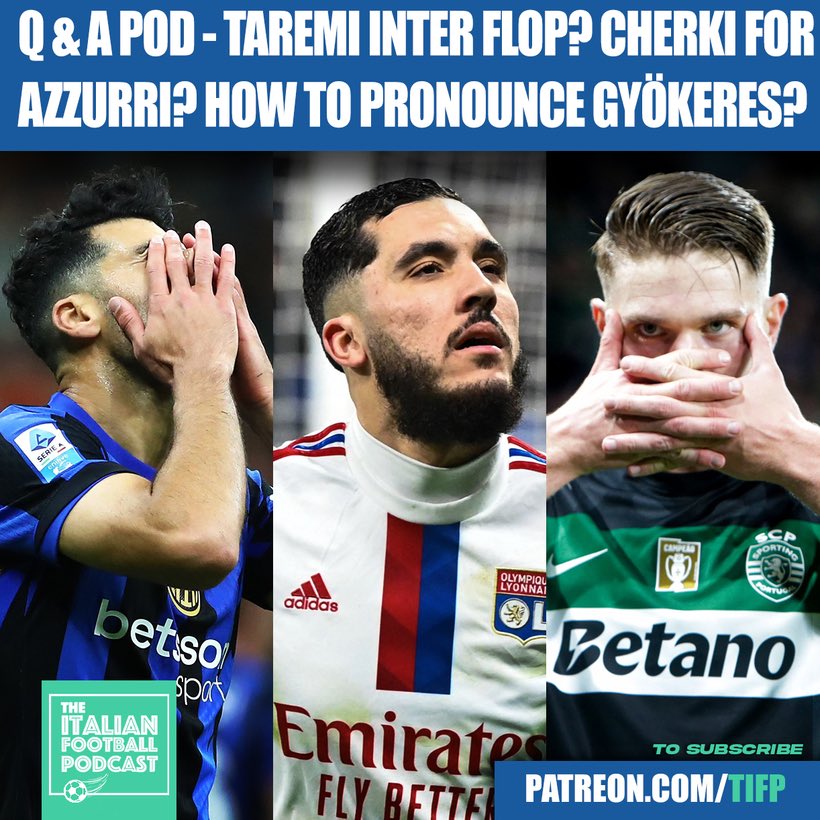 ItaFootPod's tweet photo. 🚨PATREON ONLY🚨
❓From #ItaFootPod Patrons
Inc:
- #Inter: #Taremi flop or not? 🧐
- How to pronounce #Gyokeres? 🇸🇪🇭🇺
- #Cherki for #Azzurri? 🇮🇹
- #Ancelotti after #RealMadrid? 🤔
- #Atalanta: #Lookman or #Ederson next big sale? 💰
Much more
🎧✍️⤵️
https://t.co/4uYIwvfjRQ https://t.co/khb5uJex9F