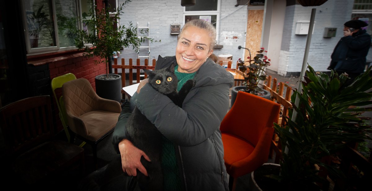 Hevallo's tweet image. The Kurdish Community, after 8 days of non-stop resistance were able to re-enter their community centre today only to discover the wanton vandalism of the @metpoliceuk who smashed doors and stole charity money and computers. The community centre's cat, 'Reso' looked traumatised…