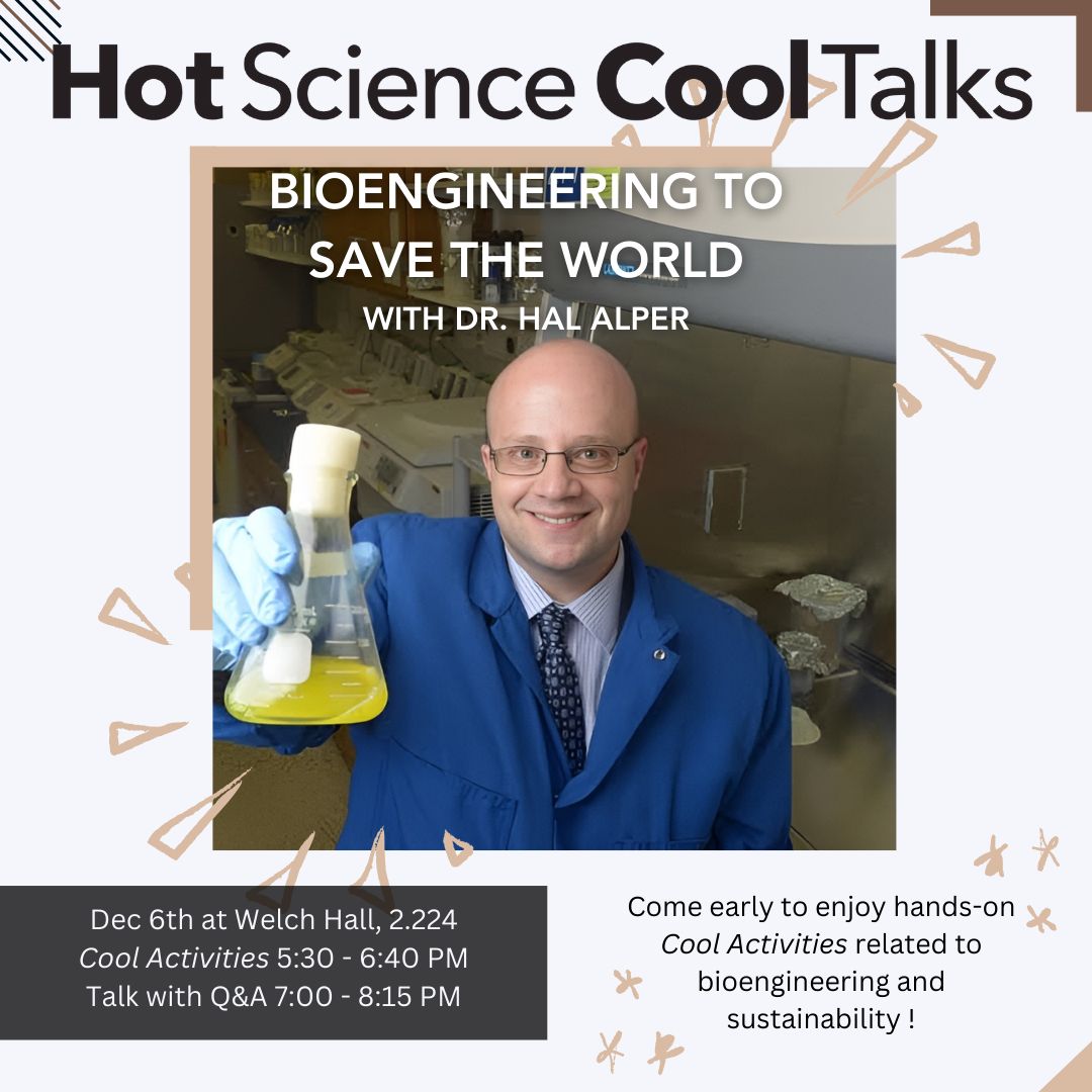 Hot Science - Cool Talks, "Bioengineering to Save the World" is tomorrow, Friday, December 6th! Free registration is open: buff.ly/4fB9kVy. Come between 5:30 and 6:40 PM to explore awesome cool activities! The talk starts at 7.