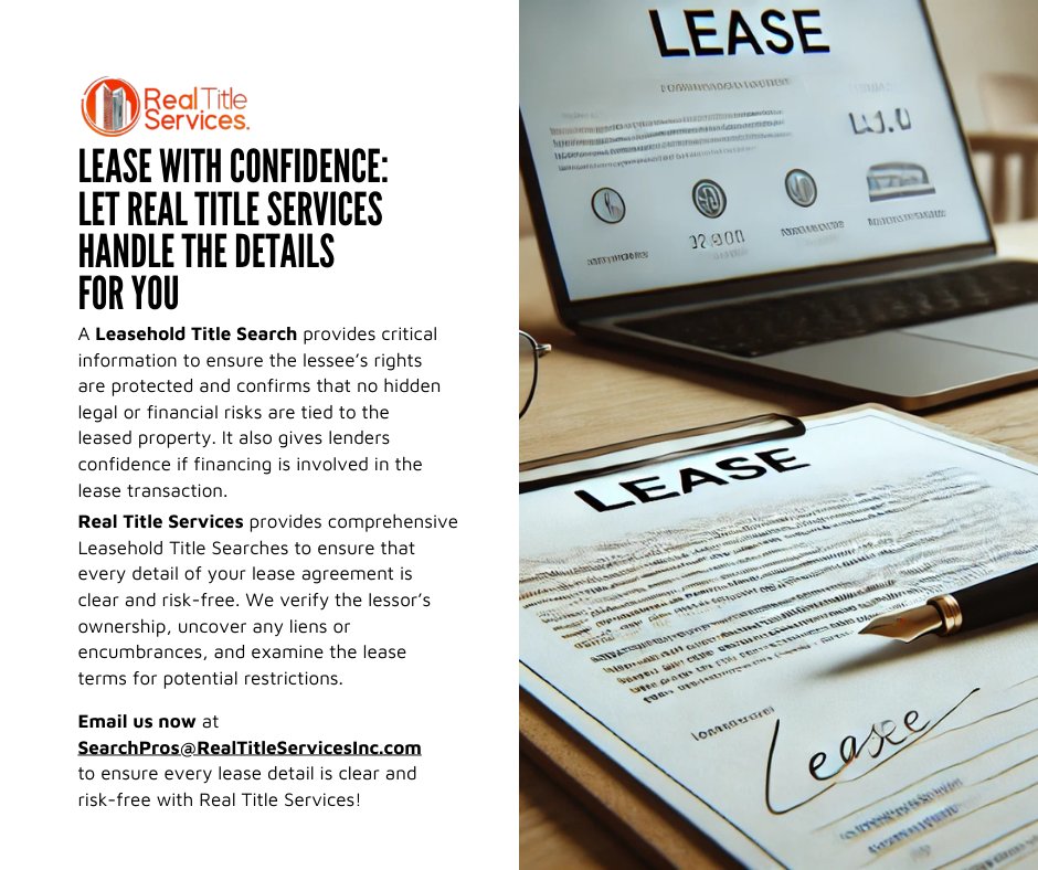 RealTitleServ's tweet photo. ✅Don’t skip a Leasehold Title Search!
🕵️Uncover every detail, avoid surprises, and secure your investment with Real Title Services.📝
👉Email us today! 📧SearchPros@RealTitleServicesInc.com
#LeaseholdTitleSearch #RealEstate #TitleSearch #DocumentRetrieval #USA https://t.co/2GqPAuuM3o