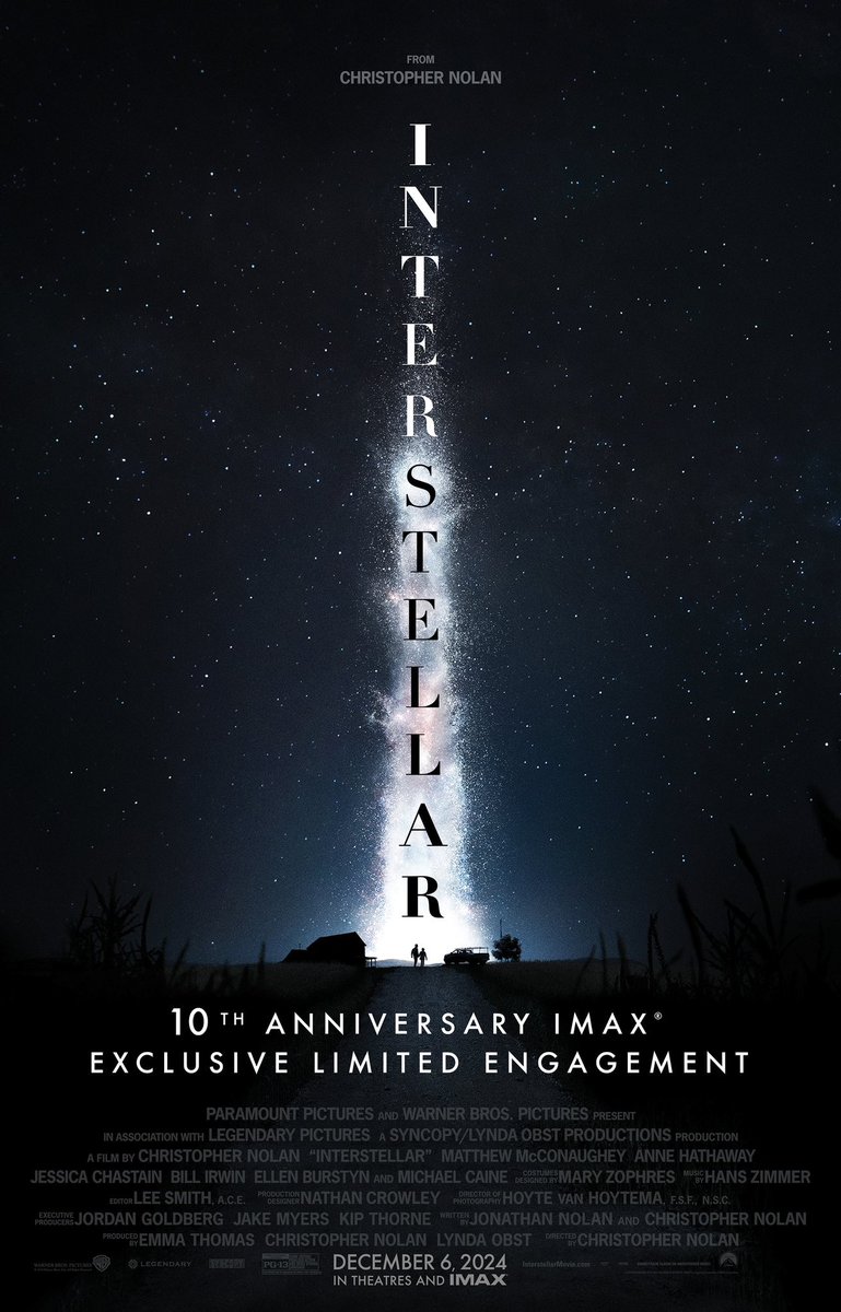 FilmUpdates's tweet photo. Christopher Nolan’s ‘INTERSTELLAR’ returns to IMAX theaters tomorrow. 

To celebrate the film’s 10th anniversary. https://t.co/Gj74OX8R8Y