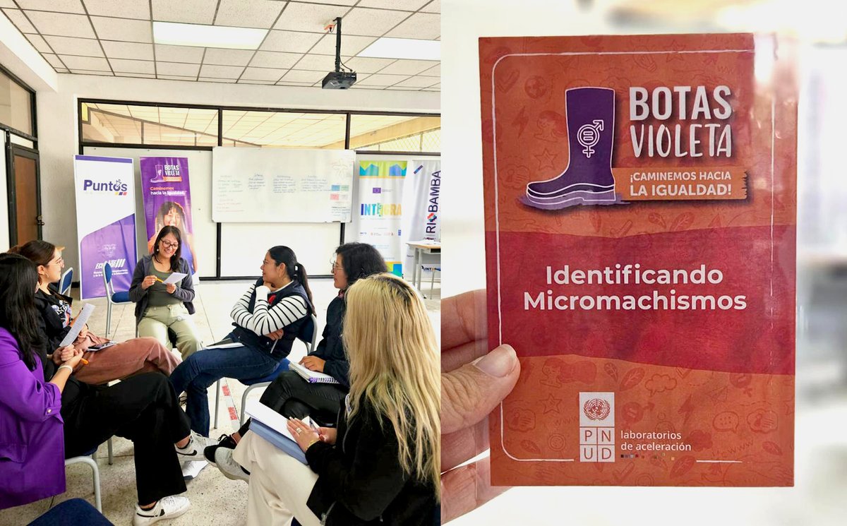 PNUDLAC's tweet photo. 🇪🇨 En 11 municipios de Ecuador, la igualdad de género toma fuerza.
Con el apoyo del @PNUDEcuador y la metodología #BotasVioleta, talleres transforman realidades y promueven el cambio en comunidades.
💜¿Quieres saber más sobre este impacto? https://t.co/sIIbTeOXYK https://t.co/bQb113X2H0
