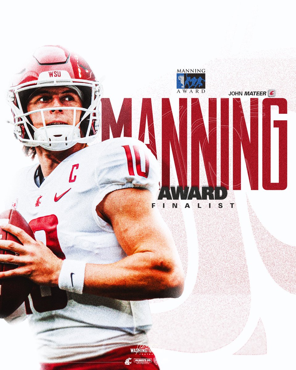 WSUCougarFB's tweet photo. .@John_Mateer4 is a @ManningAward Finalist‼️
📲 https://t.co/woFRc8BE7Q https://t.co/kOtclpyDCG