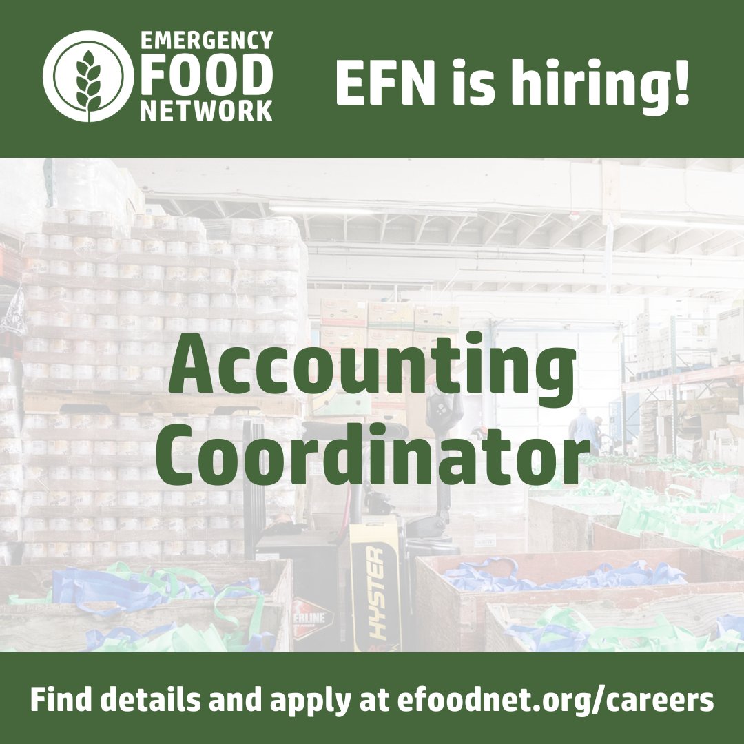 Join Our Team! 🌟 We're looking for a talented Accounting Coordinator.
 Apply and learn more at efoodnet.org/careers.

#EmergencyFoodNetwork #AccountingCoordinator #JobOpening #LakewoodWA #NonprofitJobs #JoinOurTeam