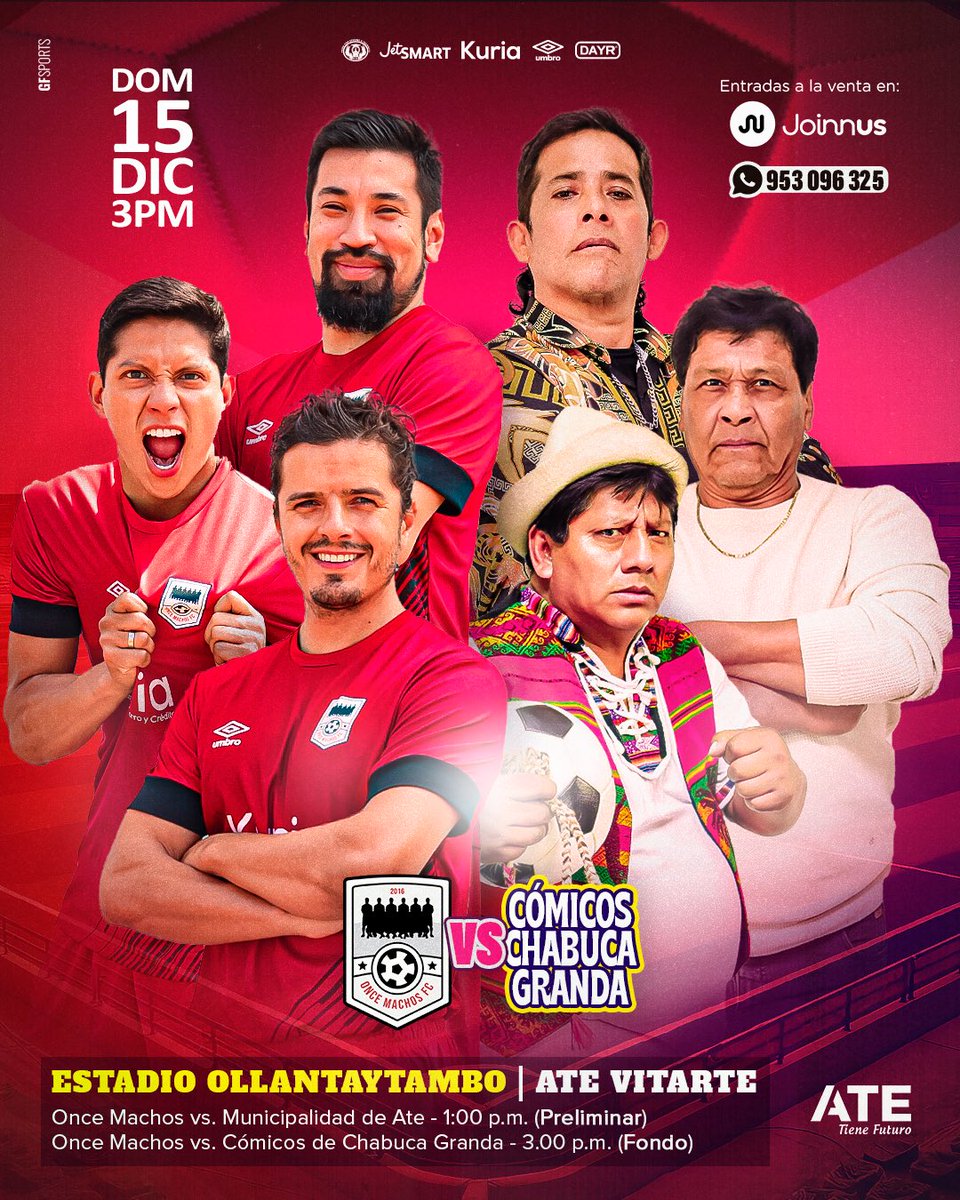 oncemachosfc's tweet photo. ¡Versus de goles y risas! ⚽️😎

Este 15 de diciembre los #OnceMachosFC se enfrentan a los cómicos de Chabuca Granda en el estadio Ollantaytambo de Ate, en un encuentro donde no faltarán los goles y sobre todo, las risas. 😝🍫

Compra por Joinnus: https://t.co/qGDym97LRP https://t.co/bH5SdJmbbV