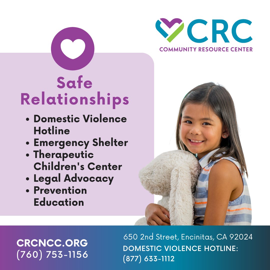 Part of CRC's mission is to empower individuals and families to develop healthy relationships and provide safety and healing from domestic violence. To learn more, please visit CRCNCC.org/Get-Help/Domes…. Our 24/7 domestic violence hotline is available: (877) 633-1112.