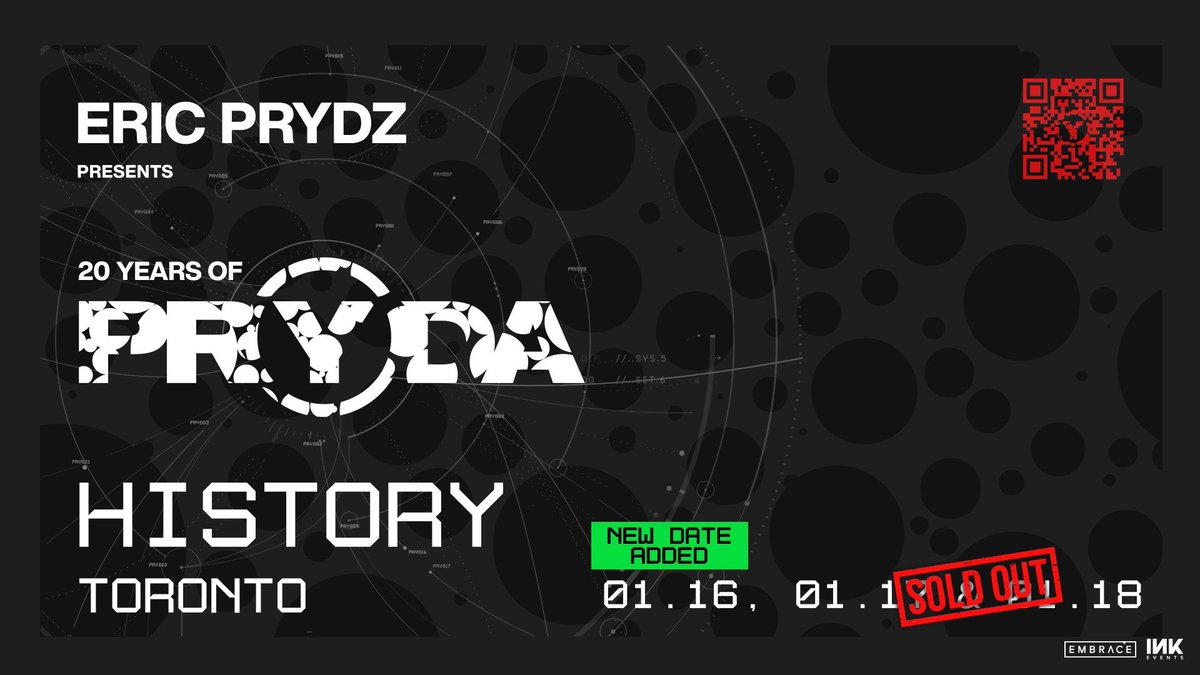 NEW DATE ADDED: Due to overwhelming demand, a third date has been added to #EricPrydz’s stop in Toronto on January 16th! Both January 17th and 18th are sold out, but not to worry, tickets for the new show go on sale tomorrow at 10am. 
RSVP: tinyurl.com/yrc7sy8a
