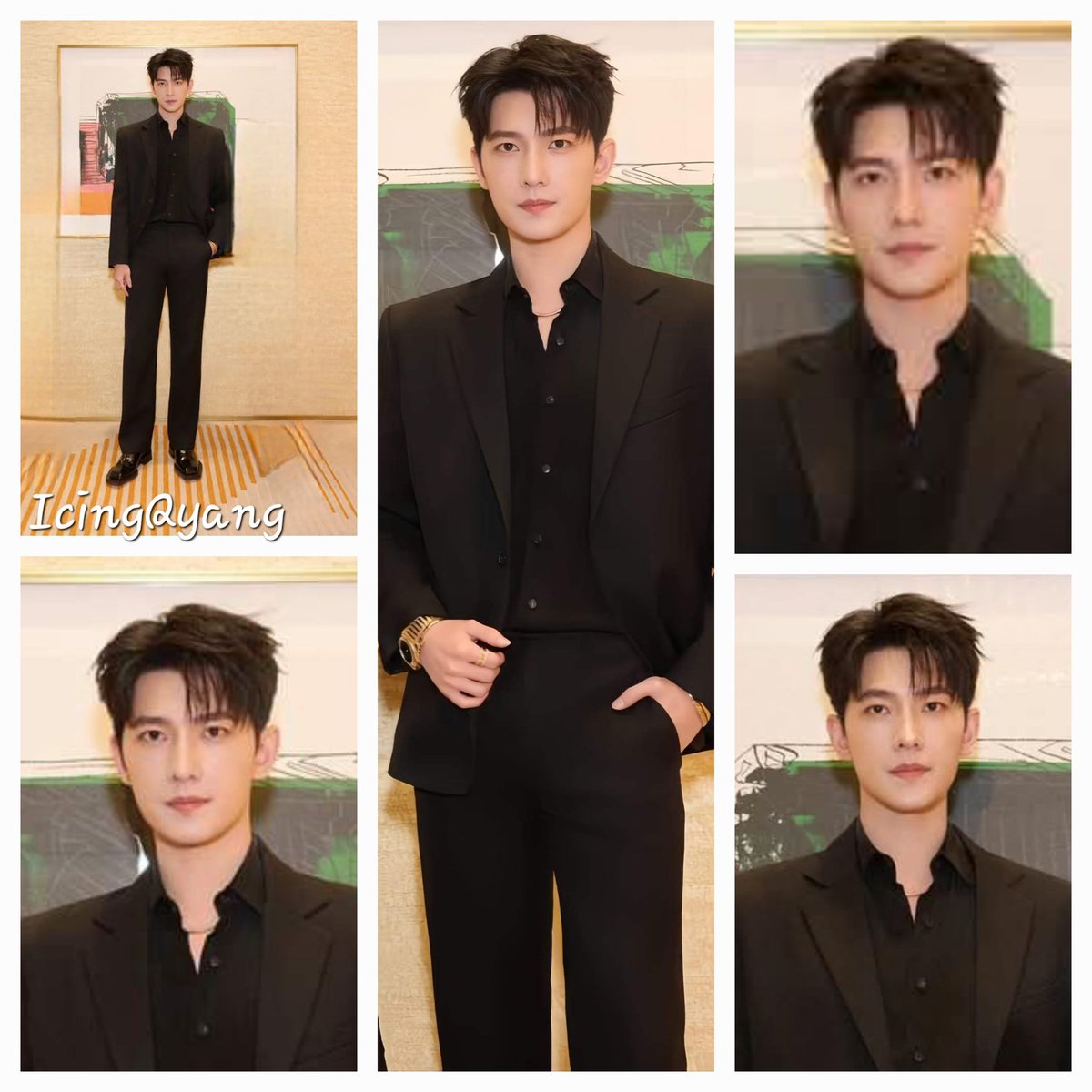 icingquinyang2's tweet photo. What you're seeing is an almost identical look on #YangYang杨洋 face on photos taken with the women surrounding him at the #bulgaristore opening. He gives them #PhotoOpps but with a stoic facial expression to avoid unnecessary talk. #professional. https://t.co/7DFSERYgen