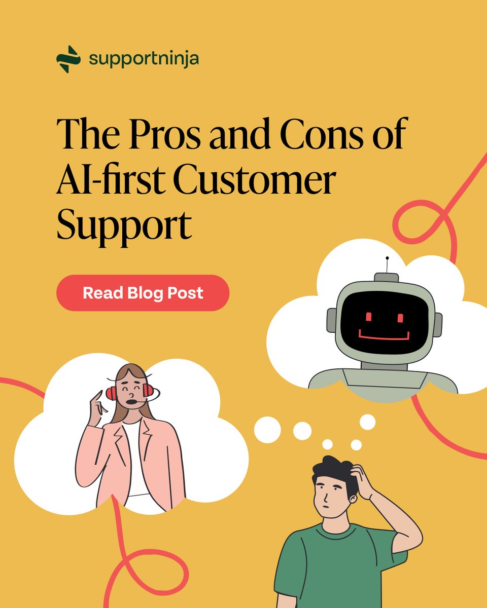 supportninja's tweet image. Dive into the pros and cons of AI-first customer support and learn how to find the right balance. ⚖️

👉  hubs.li/Q02-D7Tj0

#CustomerSupportAI #CustomerExperience #CXAI