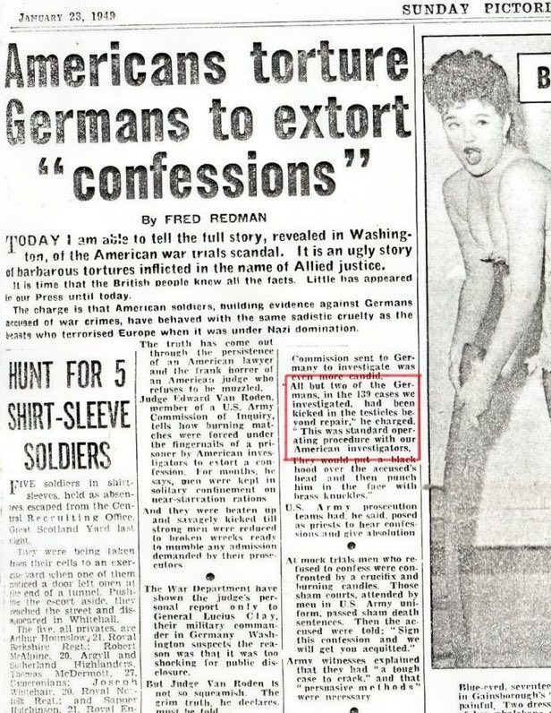 Uncommonsince76's tweet photo. Want to know why German leaders confessed to “the Holocaust” even though there is no physical evidence to corroborate it?

Because they were tortured….

 Credit to @IImpartialTruth for the image. https://t.co/29pEy6OaNu