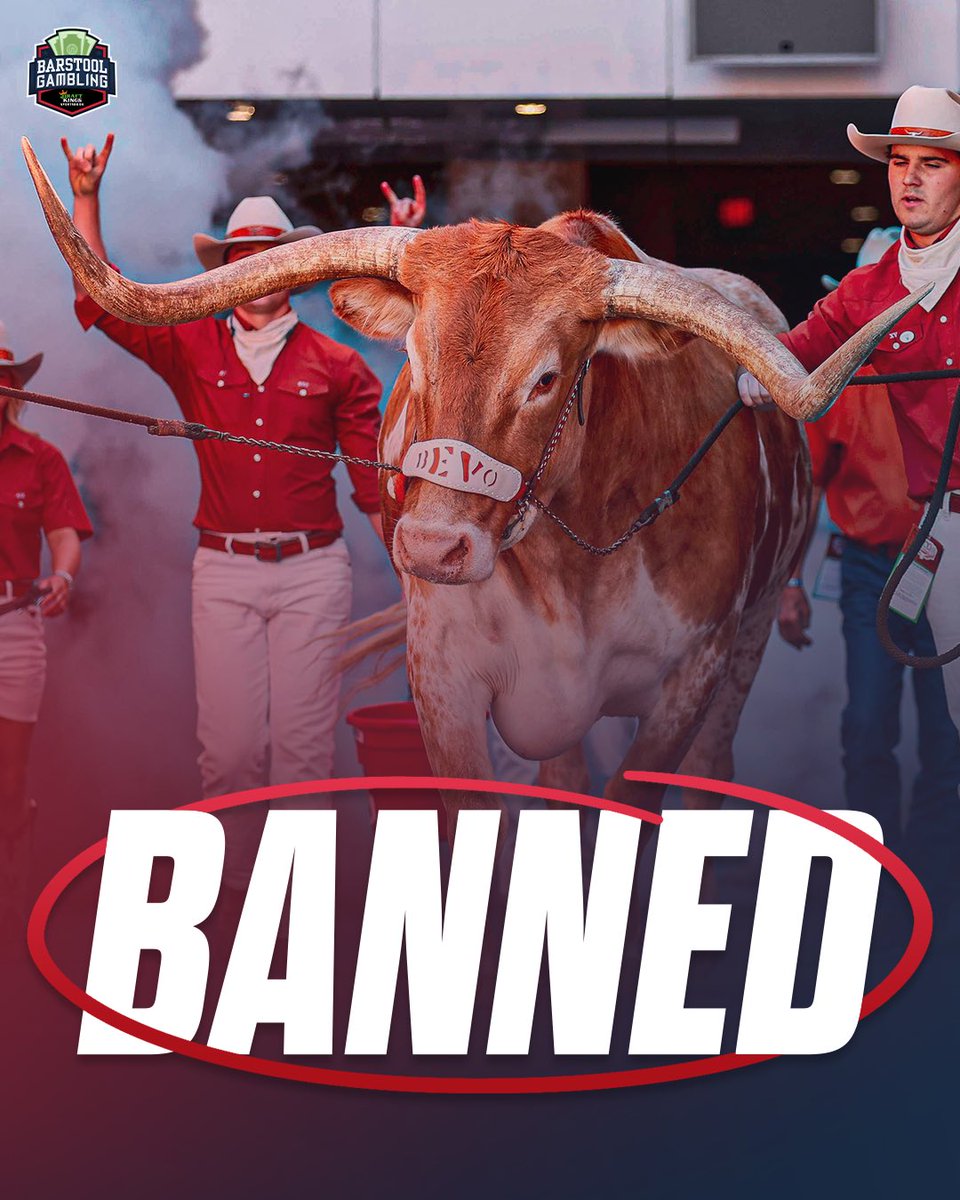 stoolgambling's tweet photo. Bevo has been BANNED from the SEC Championship game this weekend AND the National Championship game if they make it https://t.co/Y6ufiMJM91