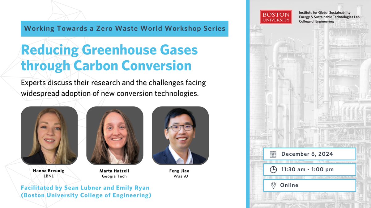 Register Now | 12/6 Webinar | Reducing Greenhouse Gases through Carbon Conversion 🏭
Experts will discuss their research and the challenges facing widespread adoption of new conversion technologies. <a href="/BUCollegeofENG/">BU Engineering</a> spr.ly/6019tMNNS