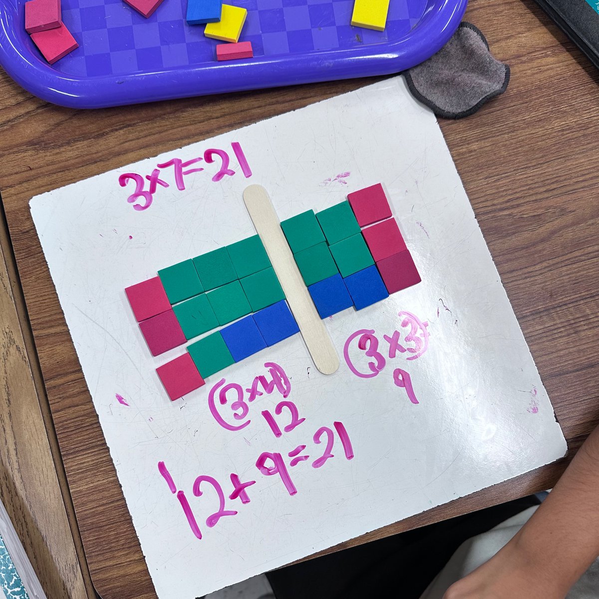 I  think distributive property has become one of my favorite skills to teach in 3rd grade. #handsonlearning <a href="/HCPSElemMath1/">HCPS Elementary Math</a> <a href="/MorganWoodsES/">Morgan Woods Elementary</a>