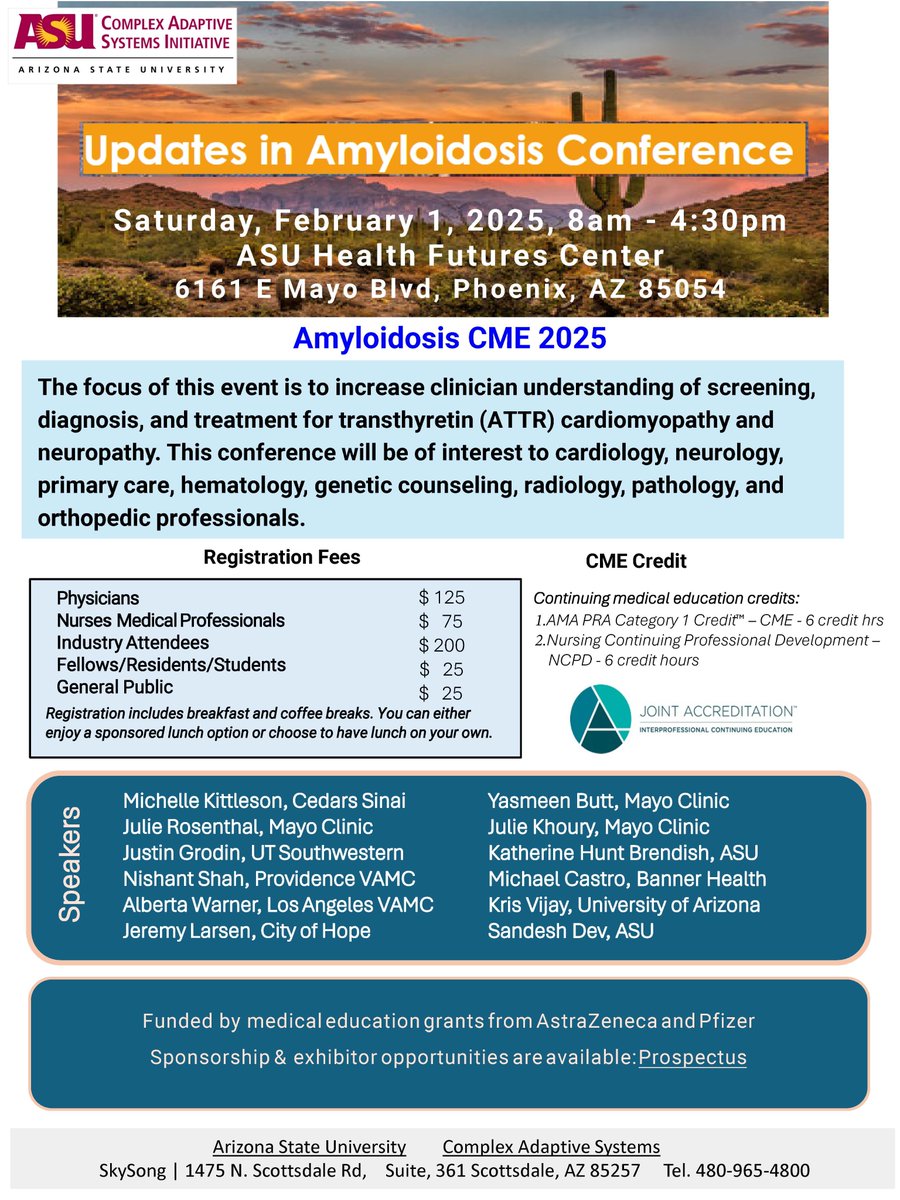 #UpdatesinAmyloidosisConference2025 #AmyloidosisCME2025
Join Us for Updates in Amyloidosis CME Conference 2025! 

Date: Saturday, February 1, 2025
Location: ASU Health Futures, 6161 E. Mayo Blvd, Phoenix, AZ 85054

Register at the Event Website: lnkd.in/gkz4R7F7