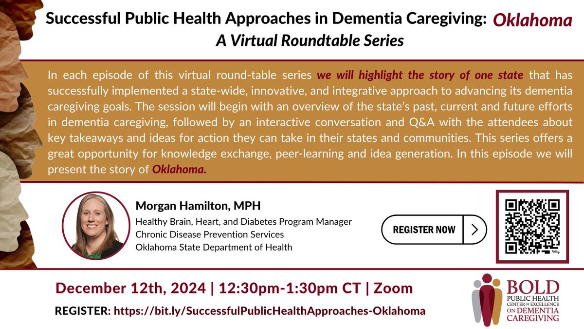 BOLD Center of Excellence on Dementia Caregiving (@phcoe_dc) on Twitter photo There's still time to register for the next installment of our round-table series! Join us on Thursday 12/12 as we hear from <a href="/HealthyOklahoma/">OK Dept of Health</a> and the innovative work across their state!
This is one you don't want to miss! Register at 👇bit.ly/SuccessfulPubl… There's still time to register for the next installment of our round-table series! Join us on Thursday 12/12 as we hear from <a href="/HealthyOklahoma/">OK Dept of Health</a> and the innovative work across their state!
This is one you don't want to miss! Register at 👇bit.ly/SuccessfulPubl…