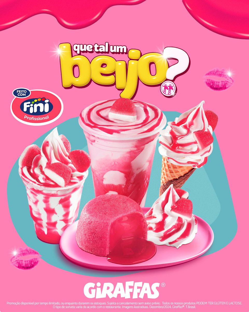 Giraffinhas Oficial (@giraffasoficial) on Twitter photo Chegaram as novas sobremesas cheeeeeias do beijinho mais gostoso que existe, da <a href="/finibrasil/">Fini Brasil</a>. São 4 opções: casquinha recheada, sundae, milk-shake e petit gâteau. Chama seu crush e vem dar uns beijos aqui no Giraffas! Chegaram as novas sobremesas cheeeeeias do beijinho mais gostoso que existe, da <a href="/finibrasil/">Fini Brasil</a>. São 4 opções: casquinha recheada, sundae, milk-shake e petit gâteau. Chama seu crush e vem dar uns beijos aqui no Giraffas!