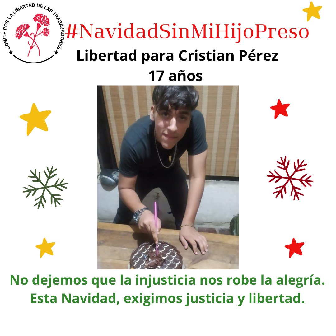Cristian Pérez, de 17 años. Terminando su bachillerato con cursos de cocina, mecánica diésel y panadería del INCES. También es músico, toca varios instrumentos y es cantautor. 
Aunque fue detenido el 29J a 7km del fuerte Paramacay, lo acusan de atacar esa base militar. 
LIBERENLO