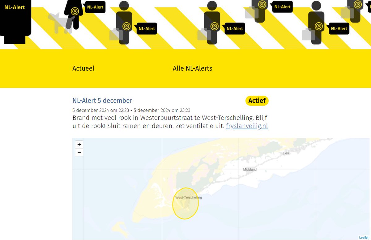 NL-Alert: Brand met veel rook in West-Terschelling