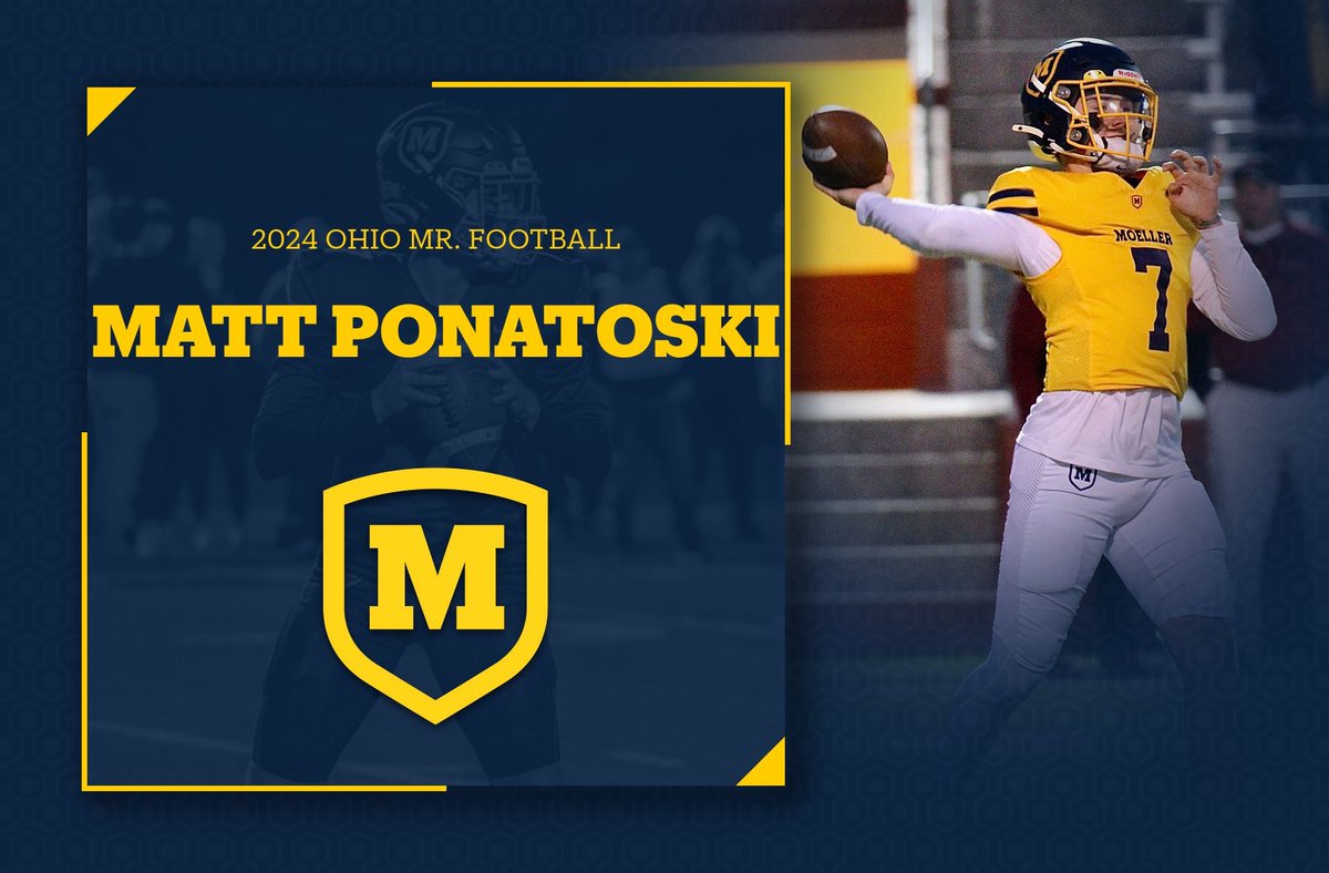 MoellerFootball's tweet photo. Moeller junior QB Matt Ponatoski has been named the 2024 recipient of the Ohio Mr. Football award. 

Congratulations Matt!!! #GoBigMoe #MrOhio https://t.co/53R2AwaWpR