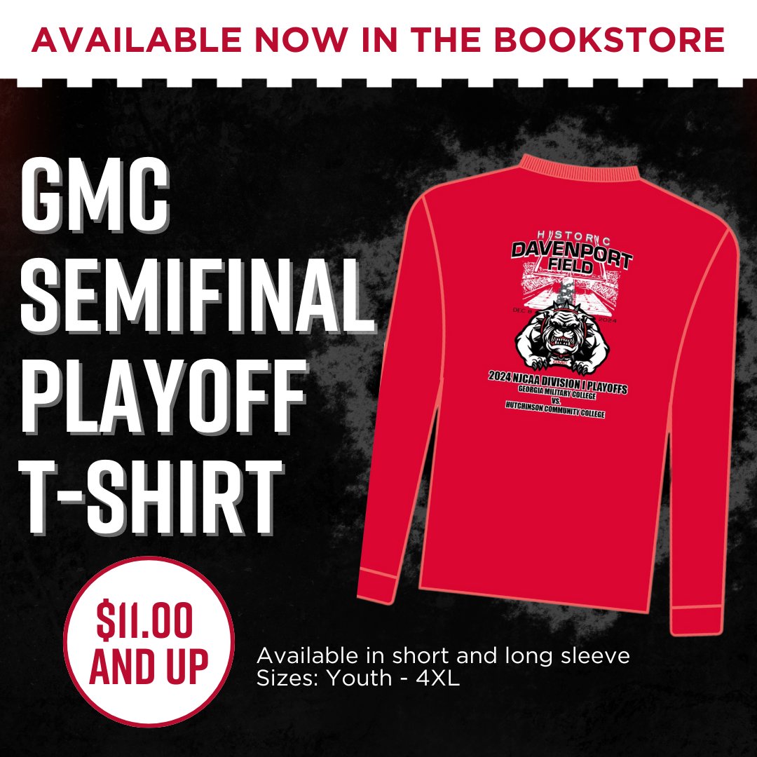 Get your exclusive game day semifinal playoff shirts in the GMC bookstore! 🚨‼️

Plan ahead for game day—grab your shirt while supplies last and purchase your tickets now at njcaa.org/tickets!