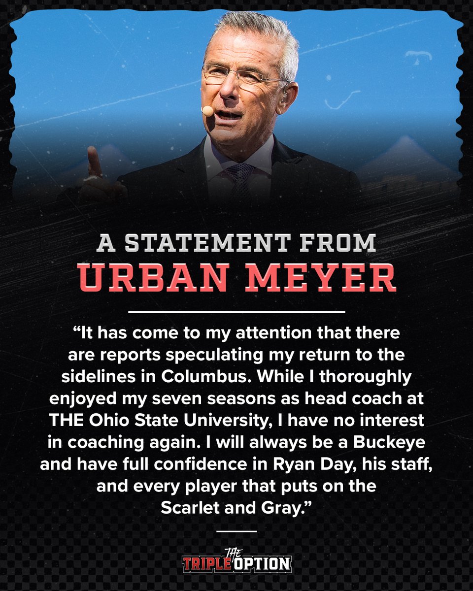 Statement from Urban Meyer addressing Ohio State coaching rumors: 

(via: <a href="/3xOptionShow/">The Triple Option</a>)