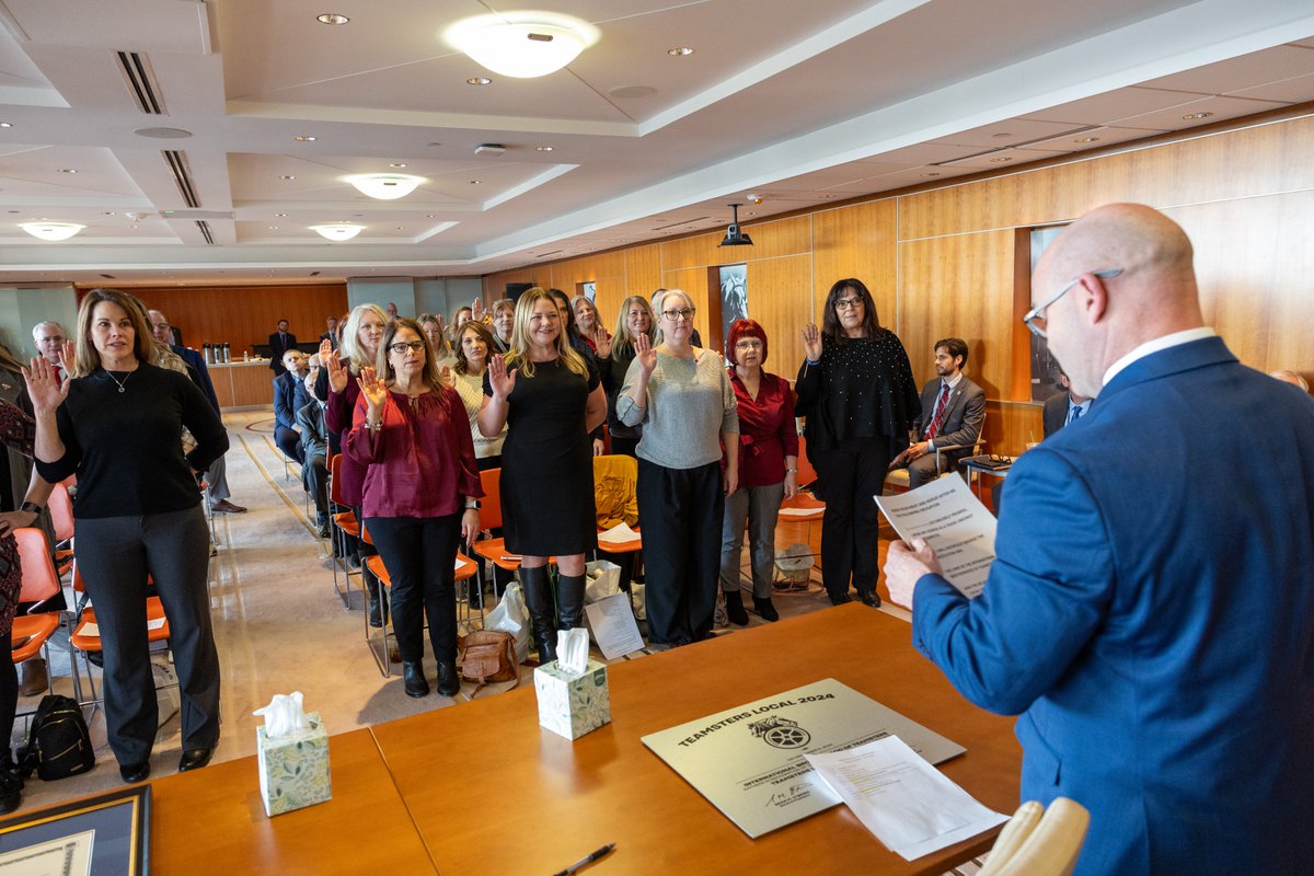 Teamsters's tweet photo. Today, Teamsters General President Sean M. O’Brien and Teamsters General Secretary-Treasurer Fred Zuckerman welcomed Michigan nurses from Corewell Health East to the International's headquarters to celebrate the charter of Teamsters Local 2024.

"It is a privilege to represent such a strong and resilient group who deserve the protections and benefits of a strong Teamsters contract," O’Brien said. "Now, it’s time for us to get to work at Corewell and negotiate the best Teamsters contract possible for you and your co-workers.”

Just three weeks ago, nearly 10,000 registered nurses at nine different hospitals across Southeastern Michigan voted to affiliate with the Teamsters Union. This historic organizing victory was one of the largest U.S. union elections in more than 20 years. Now, Corewell Teamsters will assemble a worker-led bargaining committee team for contract negotiations.