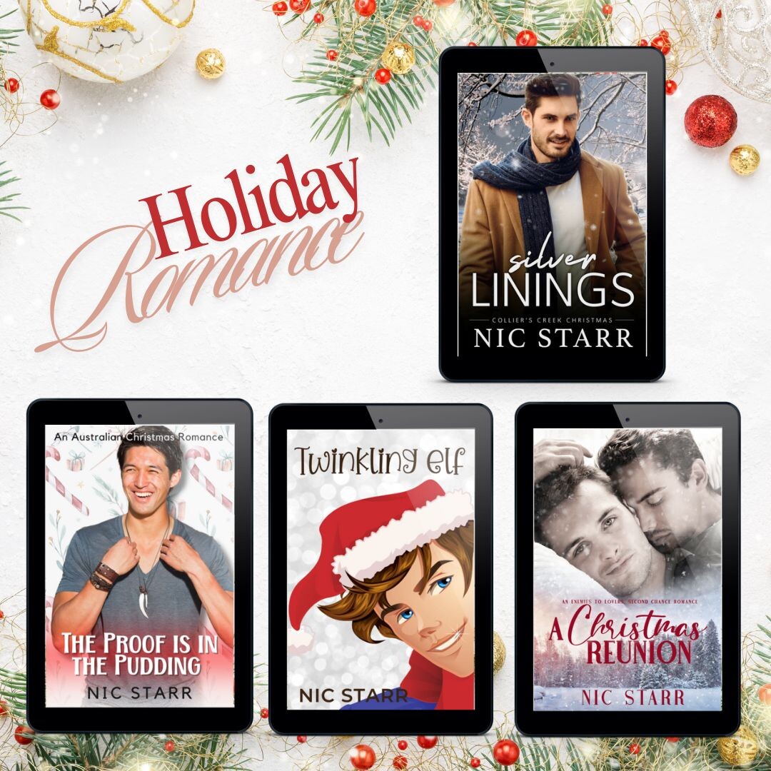 𝗦𝗜𝗟𝗩𝗘𝗥 𝗟𝗜𝗡𝗜𝗡𝗚𝗦, my most recent release, is a holiday romance. Did you know I have a few other holiday romances?

𝗧𝗪𝗜𝗡𝗞𝗟𝗜𝗡𝗚 𝗘𝗟𝗙 &amp; 𝗧𝗛𝗘 𝗣𝗥𝗢𝗢𝗙 𝗜𝗦 𝗜𝗡 𝗧𝗛𝗘 𝗣𝗨𝗗𝗗𝗜𝗡𝗚 are back in KU too!

nicstarr.com/holidayromance

#mmromance #kindleunlimited