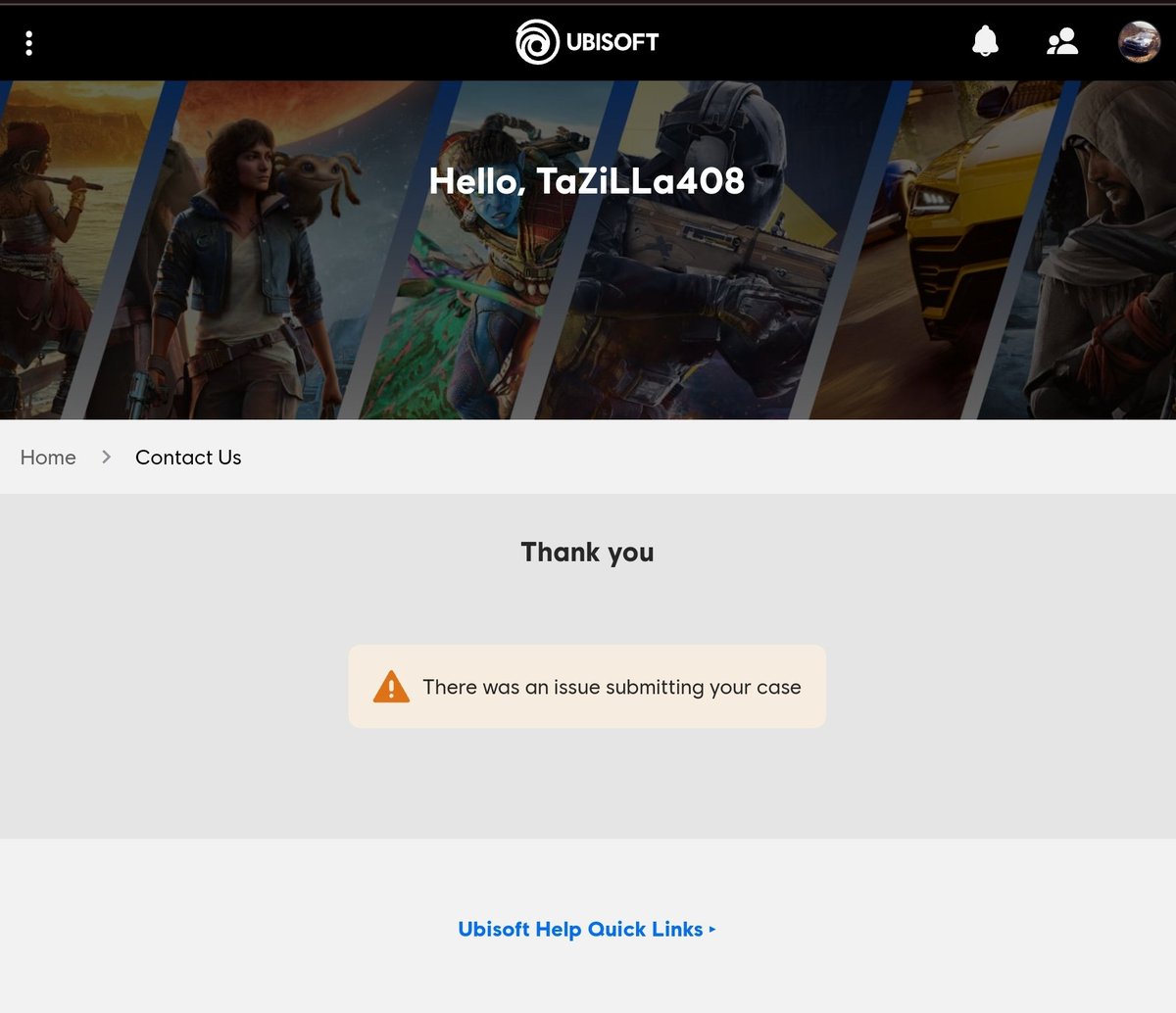 DJ_YZ's tweet photo. @UbisoftSupport Haven't gotten the verification email or password reset email. I cant even submit a ticket because it gives me a message saying there was an error submitting my "case" https://t.co/305uZAaGC4