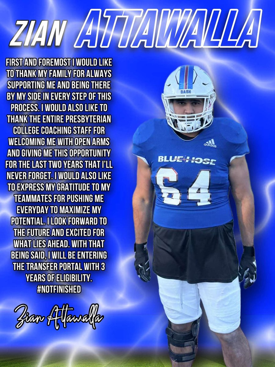 Attawalla_Zian's tweet image. D1 FCS Transfer Portal OL
Zian Attawalla
6’3 290lbs
3 years of eligibility ‼️
@CoachMHutch @Coach_Mont70 @Coach_Davis3 @RivalsPortal @247SportsPortal @TransferPortal_
