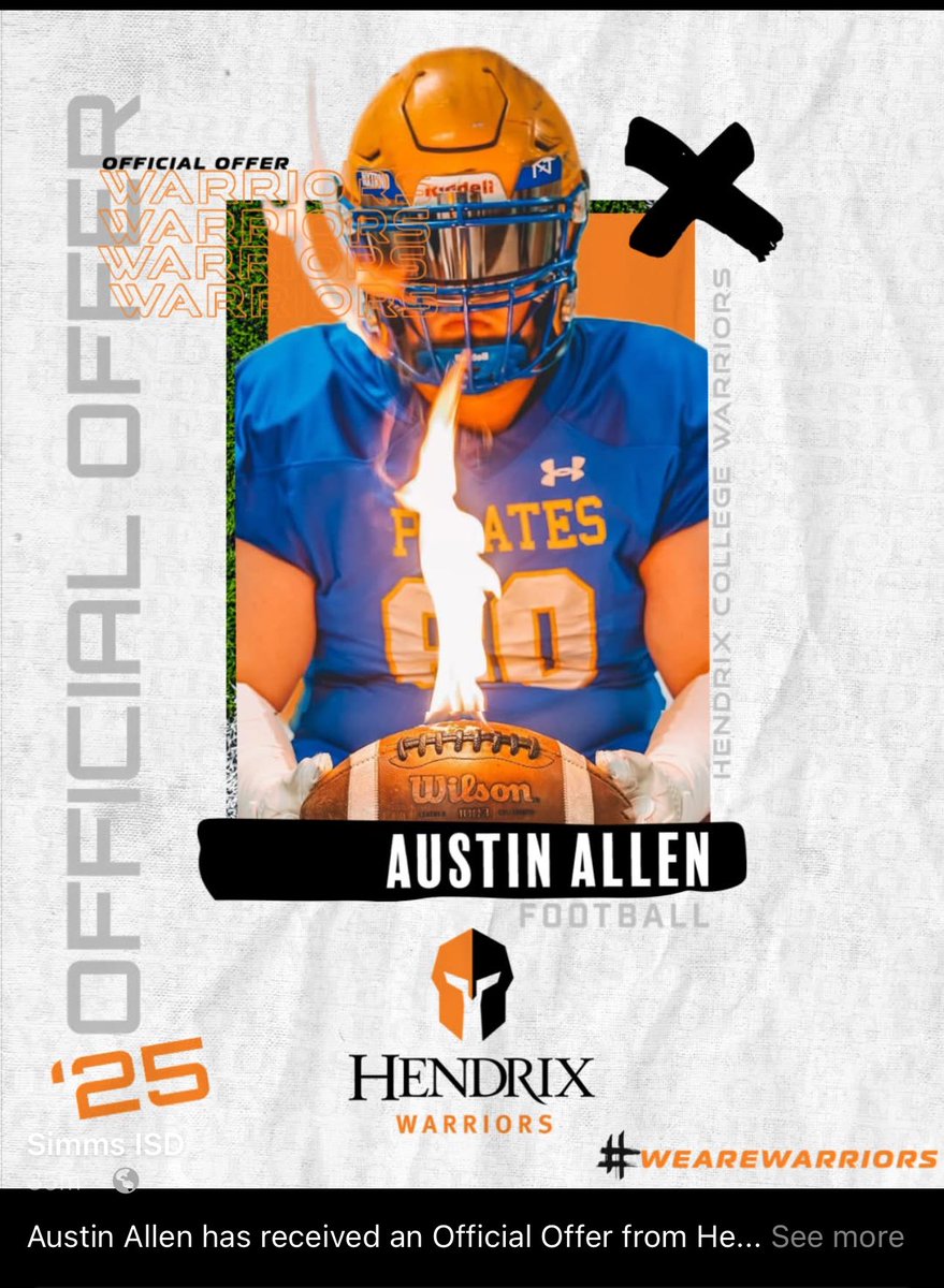 AustinAllenFB's tweet photo. Thanks Hendrix Football for giving me my first offer happy to be apart of the family and hoping for a great future #senior #football #hendrixfootball https://t.co/Yhm1Trj614
