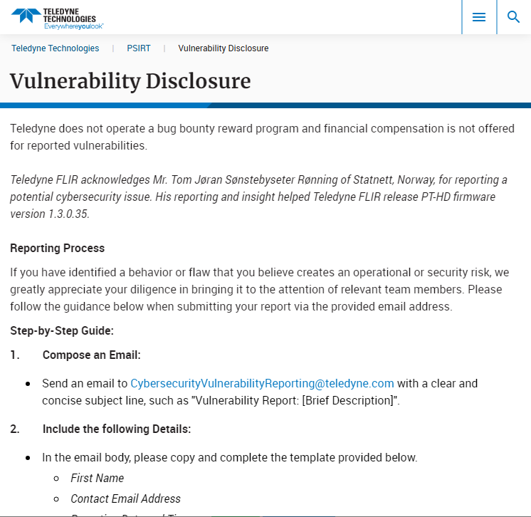 I reported 3 #vulnerabilities in @Flir Camera software, and I recently got a public acknowledgement for it:
teledyne.com/psirt/vulnerab…