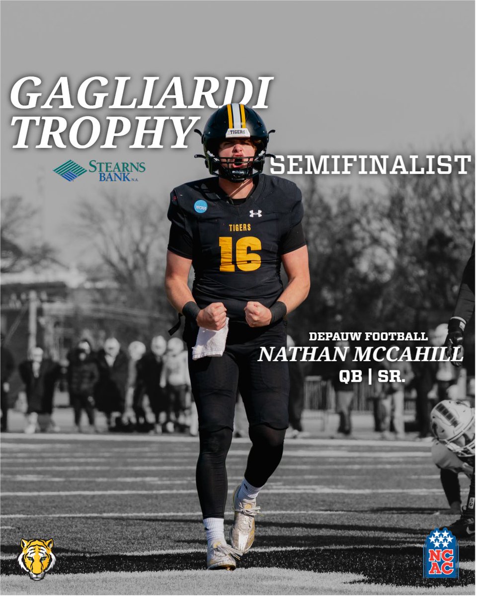 Congrats to <a href="/DePauwTigersFB/">DePauw Football</a> Sr. QB Nathan McCahill for being selected as 1 of the 18 semifinalists for the 2024 Gagliardi Trophy Presented by <a href="/StearnsBank/">Stearns Bank</a> . 

🐯Tiger fans you can VOTE for McCahill by clicking the link below!

surveymonkey.com/r/XJS2QJ5
#TeamDePauw #d3fb