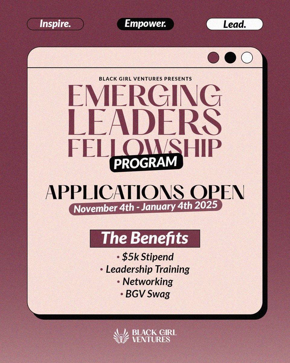 bgvfoundation's tweet photo. 🚨 Ecosystem Leaders in LA, Chicago, & Austin: Apply for the Emerging Leaders Fellowship! 🚨 Don’t miss your chance to elevate your leadership journey. Apply now before it’s too late! ✨ https://t.co/y1kn4VAdMD #CommunityOrNothing https://t.co/oaYnWpgaMP
