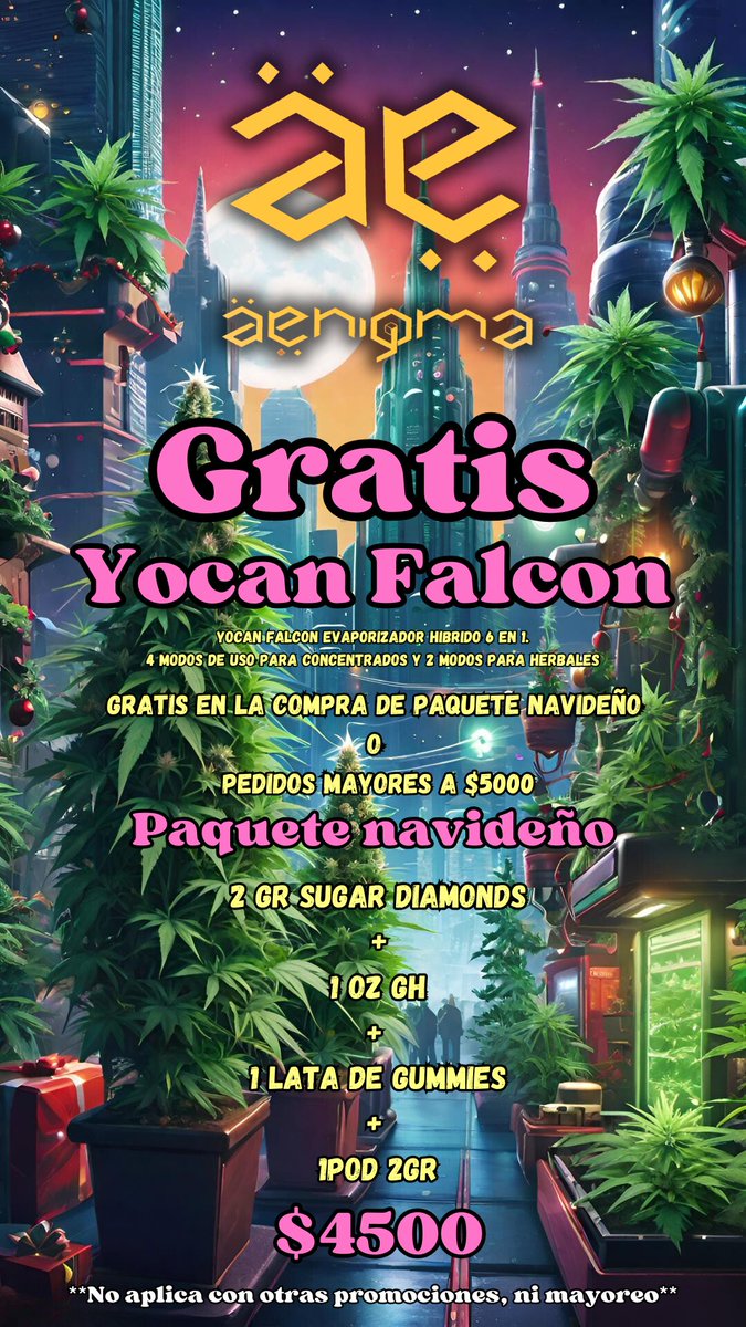 Aenigma_005's tweet photo. 🎄‼️GRATIS‼️🎄‼️GRATIS‼️🎄GRATIS‼️🎄‼️GRATIS‼️🎄

🔴YOCAN FALCON 
Vaporizador Hibrido 6 EN 1.

🟢Gratis en la compra de paquete navideño o pedidos mayores a $5000✨️

Aprovecha y llevate un dispositivo para disfrutar de tus flores y extractos. 

🎅Date ese regalo esta navidad🎅 https://t.co/nkynM51MPJ