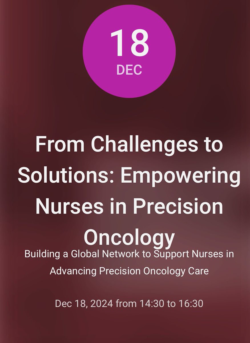 Global Power of Oncology Nursing (@gponursing) on Twitter photo 📣Aiming to bring together nurses from across the world to explore the unique challenges they face in precision oncology care, while co-creating actionable solutions that can drive change 🙌
Join us on 18/12/24 14:30-16:30 hours 📣 <a href="/Sue_Cruickshank/">DrSueCruickshank</a>
precisionmedicine.synapseconnect.org/events/from-ch… 📣Aiming to bring together nurses from across the world to explore the unique challenges they face in precision oncology care, while co-creating actionable solutions that can drive change 🙌
Join us on 18/12/24 14:30-16:30 hours 📣 <a href="/Sue_Cruickshank/">DrSueCruickshank</a>
precisionmedicine.synapseconnect.org/events/from-ch…