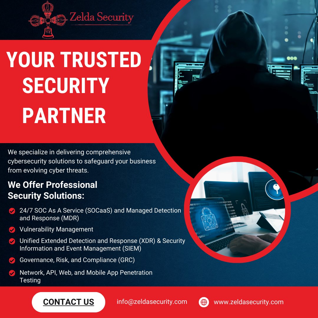 ZeldaSecurity's tweet photo. 🔒 AI-Driven Cybersecurity

Protect your business with:
✅ 24/7 SOC &amp; MDR
✅ AI-powered solutions
✅ XDR, SIEM &amp; compliance testing
💡 Why AI? It predicts threats, not just reacts.

🌐 https://t.co/vKKYvAMKQn
#AIinCybersecurity #CyberDefense #AIpowered https://t.co/XIKtTUdk8l