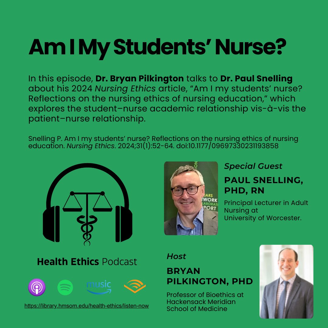 Many thanks to <a href="/PaulCSnelling/">Paul Snelling</a> for discussing ethical concerns associated with education and the health professions on the <a href="/HealthEthicsLab/">Health Ethics Lab</a> podcast.

Check it out here:
spreaker.com/episode/am-i-m…

#ethics #bioethics #Nursing #MedEd #patients #healthcare #healthprofessions
