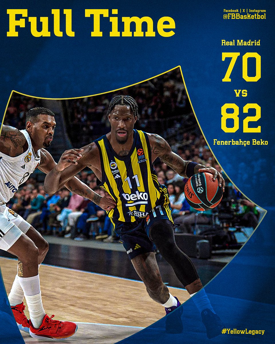 Madrid'de Maç Bizim! 💪

Tebrikler Fenerbahçe Beko! 👏

Maç Sonucu | Real Madrid 🆚 Fenerbahçe Beko: 70-82   

Skor dağılımımız: Hayes-Davis 33, Baldwin 10, Melli 7, Birch 7, Guduric 7, Colson 6, Biberovic 6, Zagars 4, Sertaç 2. #YellowLegacy