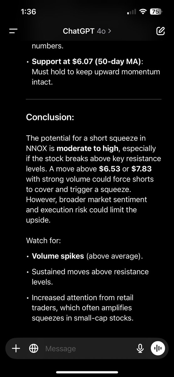 HanseulY's tweet photo. Asked ChatGPT if a $NNOX short squeeze was possible still… there is hope!  
$nvidia $apld $soun $rxrx $serv https://t.co/9inVrvp8Hd