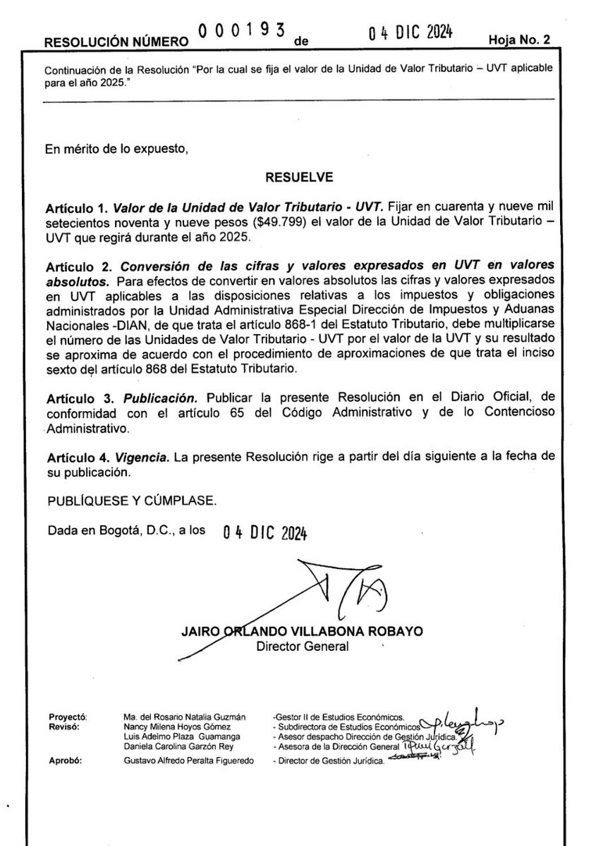 DefensoriaDIAN's tweet photo. Dian expide Resolución que fija el valor de la UVT en $49.799 para el 2025. https://t.co/50RWaYcyoB