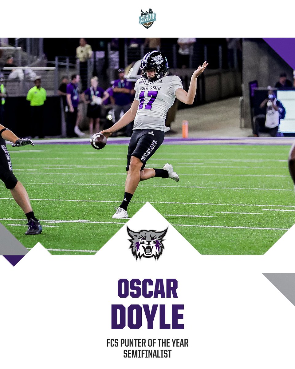 Weber State Football π (@weberstatefb) on Twitter photo FCS Punter of the Year Semifinalist!
Weber State's Oscar Doyle is one of 10 semifinalists for the <a href="/FCSPunterofYear/">FCS Punter of the Year</a> award!
π«‘ <a href="/oscardoyle03/">oscar doyle</a>
weberstatesports.com/sports/football
#WeberStateGreat FCS Punter of the Year Semifinalist!
Weber State's Oscar Doyle is one of 10 semifinalists for the <a href="/FCSPunterofYear/">FCS Punter of the Year</a> award!
π«‘ <a href="/oscardoyle03/">oscar doyle</a>
weberstatesports.com/sports/football
#WeberStateGreat