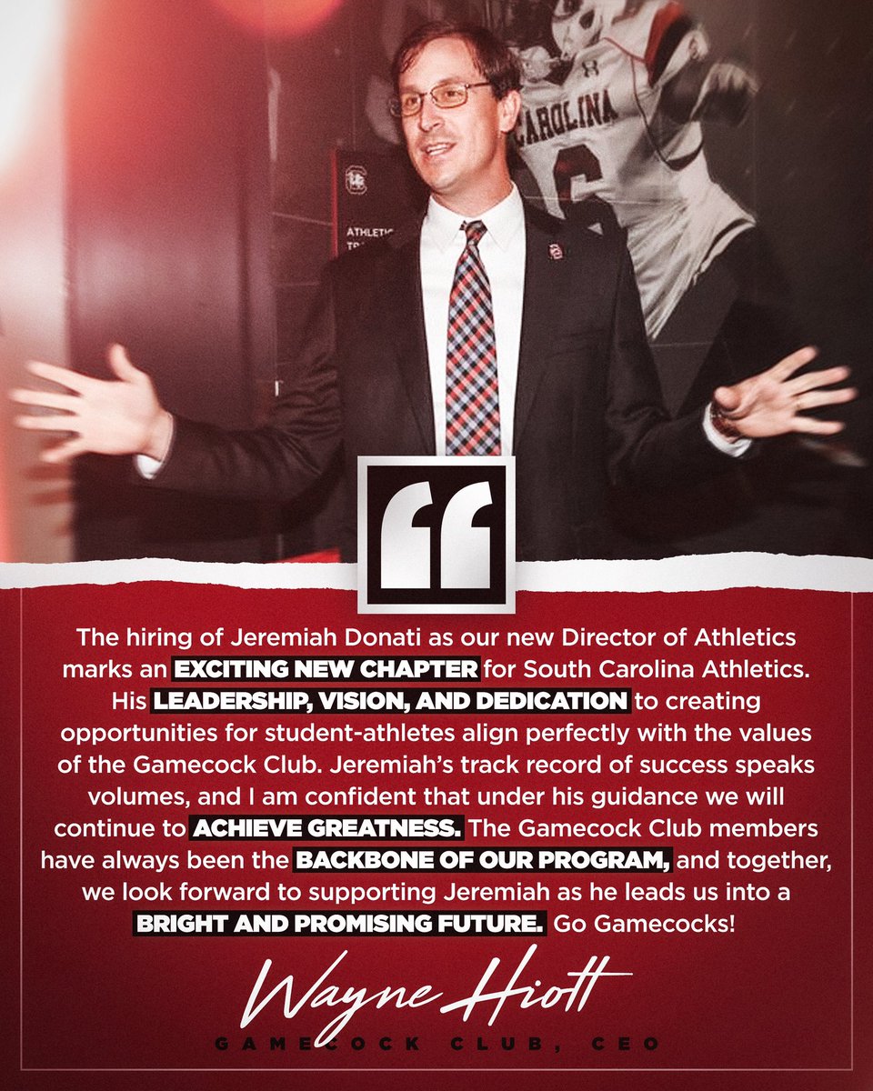 TheGamecockClub's tweet photo. A message from Gamecock Club CEO, @WayneLHiott 

#Gamecocks | #ForevertoThee https://t.co/vJT2t2vTF5