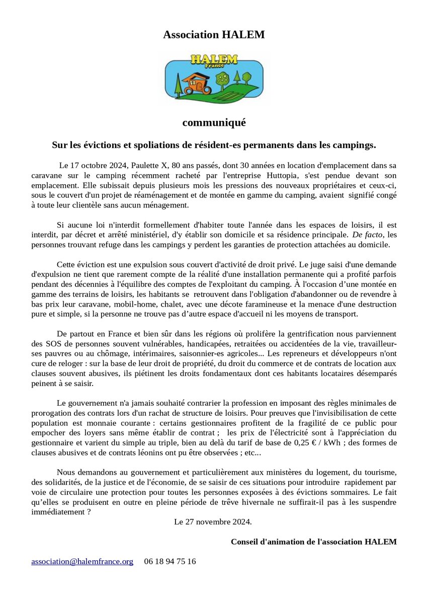 Parce que la trêve hivernale ne s'applique pas à tous le monde ,et qui faut bien faire payer la crise du logement aux personnes précaires et fragilisés ,nous vous donnons RDV le 6/12 à 14 h à la DDETS de Melun pour un rassemblement de soutien aux résidents !!! <a href="/federationdal/">Droit Au Logement</a>
